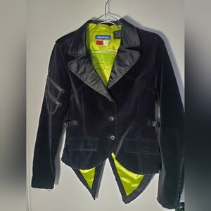 TRIPLE 5 SOUL E89 DETAILED BLACK SHORT BUTTON UP JACKET LIME GREEN LINING XS
